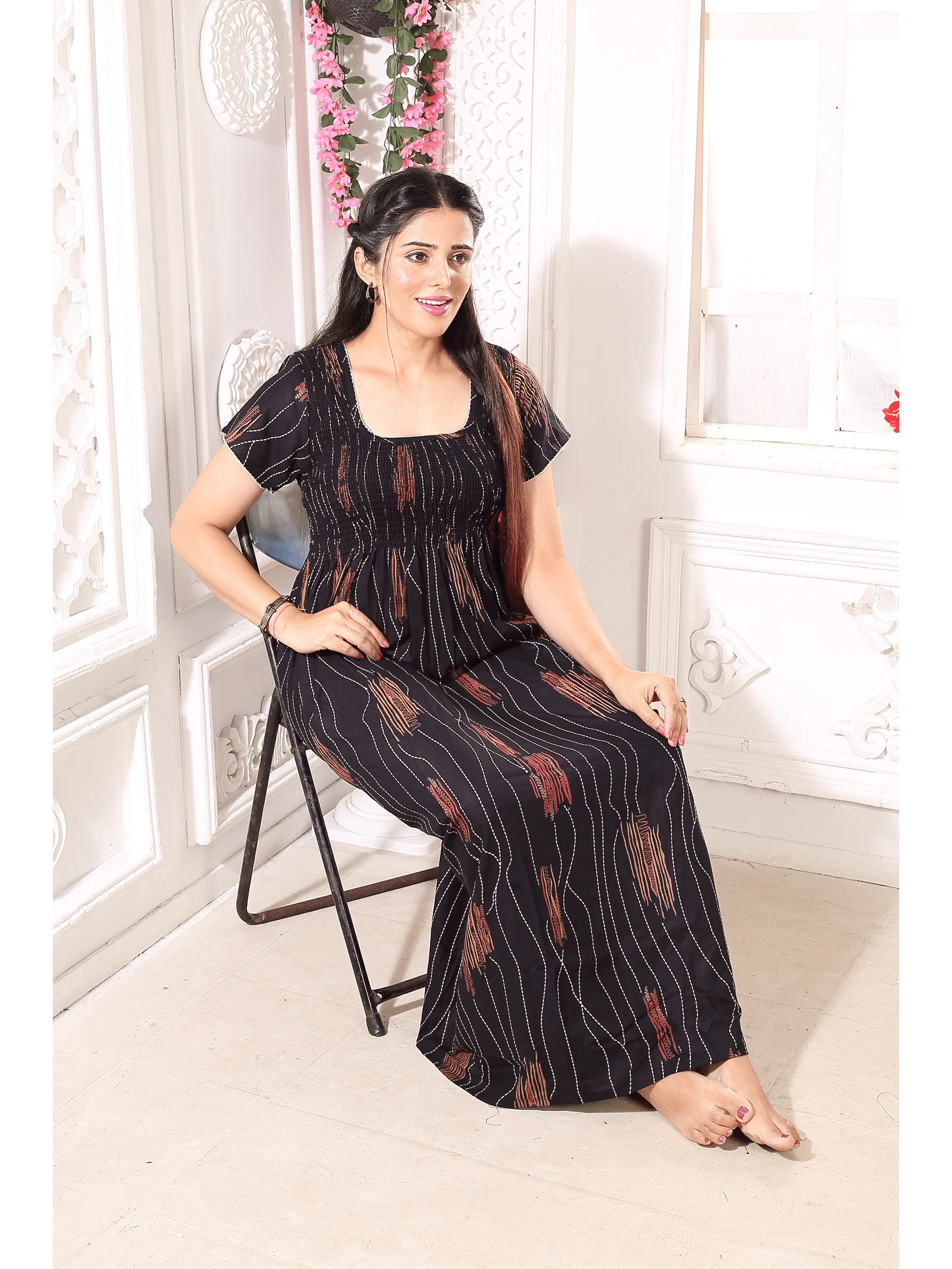 New Arrivals ONLY MINE Premium ALPINE Smokey Nighty | Beautiful Pleated Design | Side Pocket | Stylish Nighty for Trendy Women's | Your Perfect Nightwear Collection's (ALS)