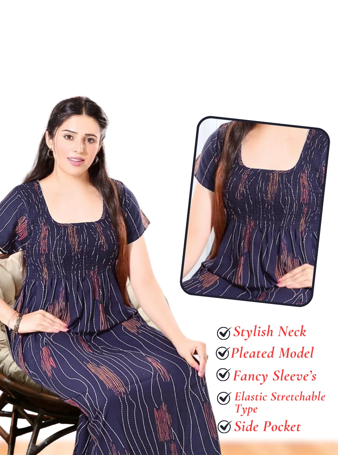 New Arrivals ONLY MINE Premium ALPINE Smokey Nighty | Beautiful Pleated Design | Side Pocket | Stylish Nighty for Trendy Women's | Your Perfect Nightwear Collection's (ALS)