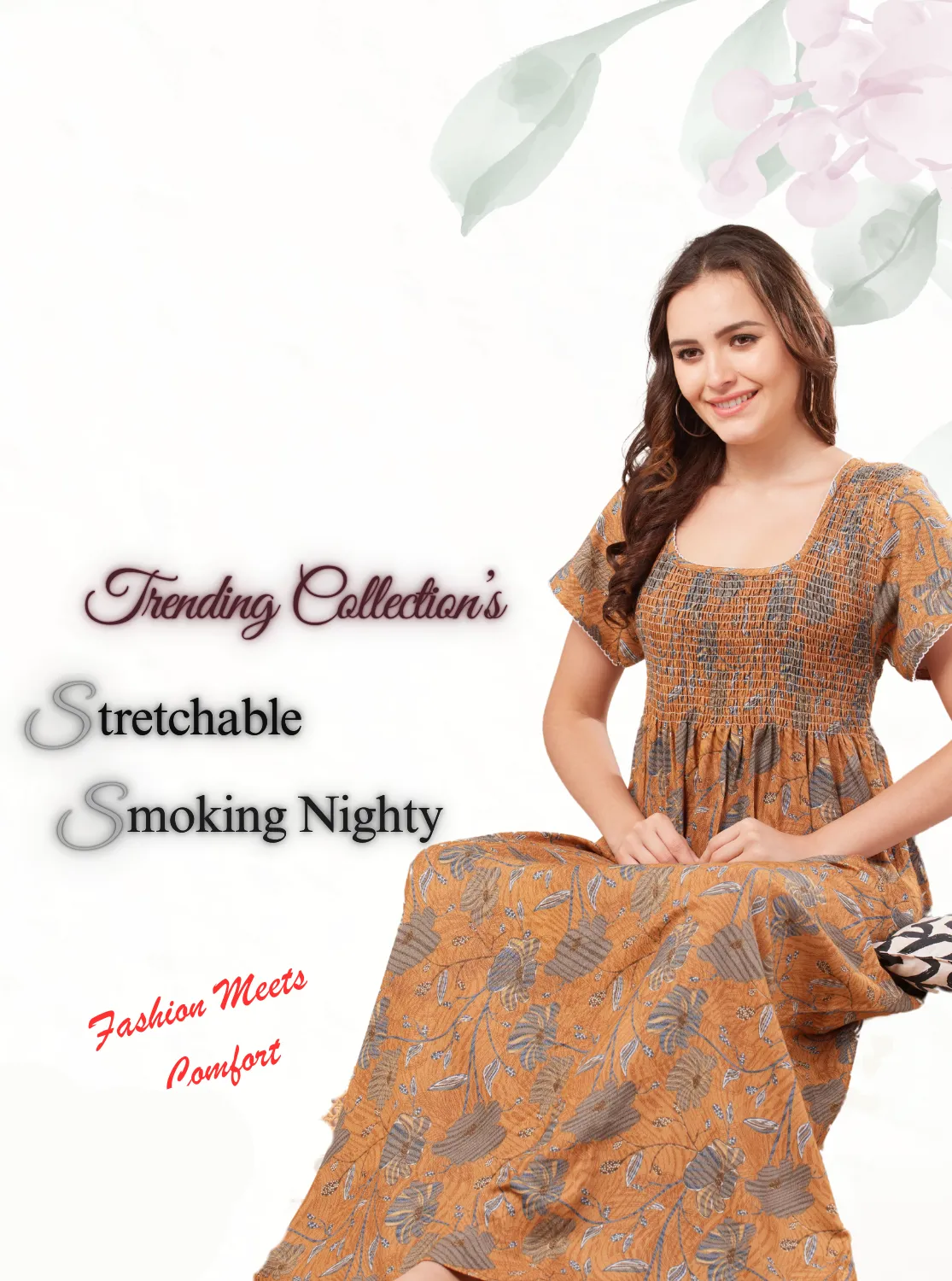 New Arrivals ONLY MINE Premium ALPINE Smokey Nighty | Beautiful Pleated Design | Side Pocket | Stylish Nighty for Trendy Women's | Your Perfect Nightwear Collection's (ALS)