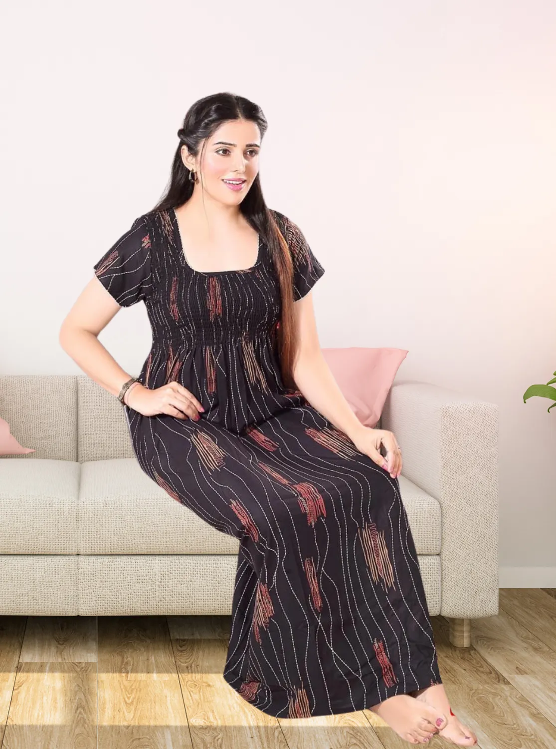 New Arrivals ONLY MINE Premium ALPINE Smokey Nighty | Beautiful Pleated Design | Side Pocket | Stylish Nighty for Trendy Women's | Your Perfect Nightwear Collection's (ALS)