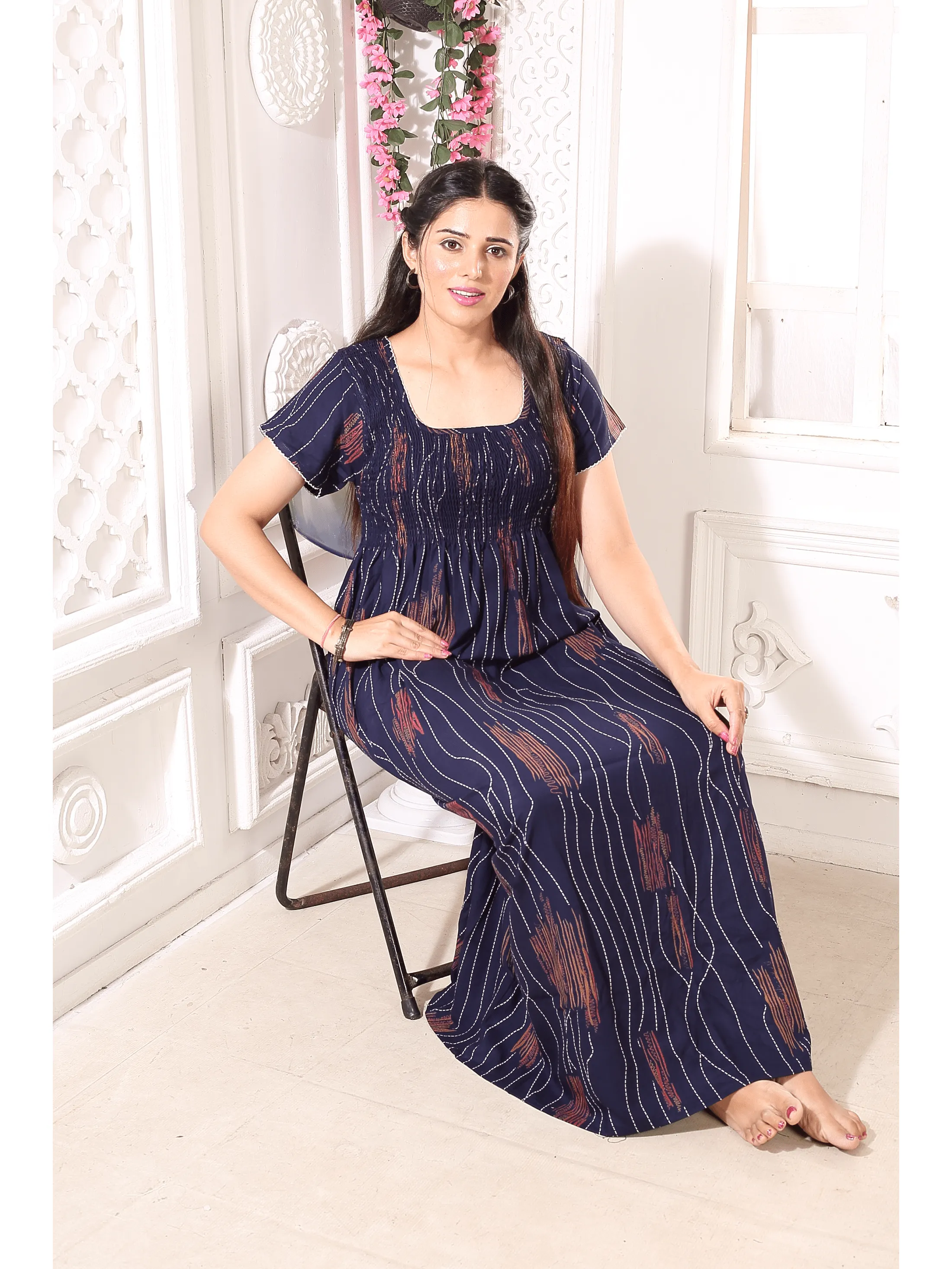 New Arrivals ONLY MINE Premium ALPINE Smokey Nighty | Beautiful Pleated Design | Side Pocket | Stylish Nighty for Trendy Women's | Your Perfect Nightwear Collection's (ALS)