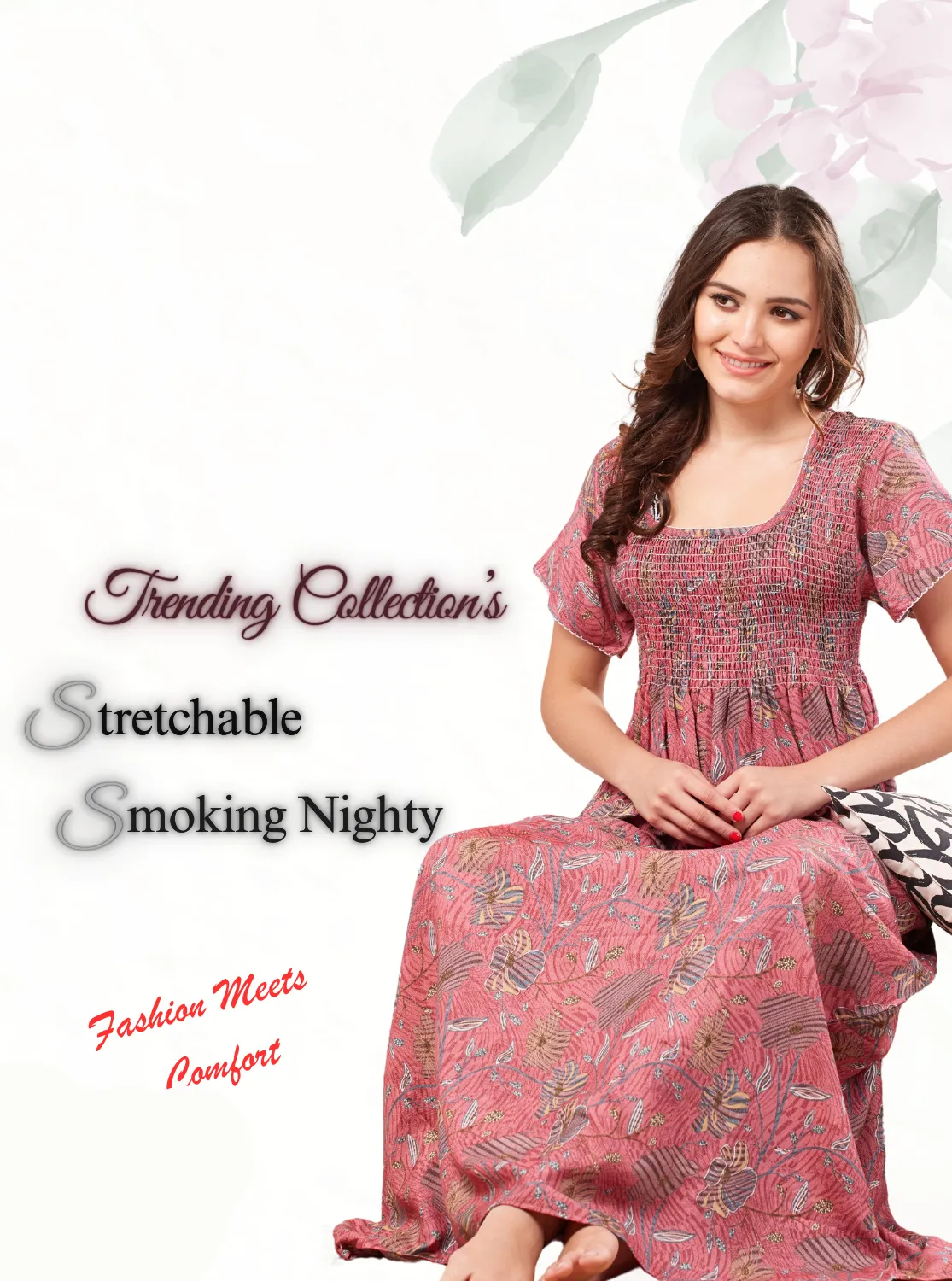 New Arrivals ONLY MINE Premium ALPINE Smokey Nighty | Beautiful Pleated Design | Side Pocket | Stylish Nighty for Trendy Women's | Your Perfect Nightwear Collection's (ALS)