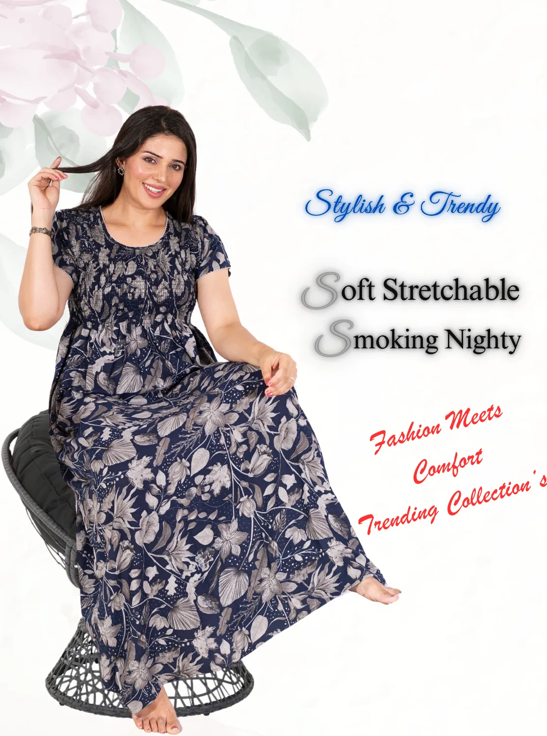 New Arrivals ONLY MINE Premium ALPINE Smokey Nighty | Beautiful Pleated Design | Side Pocket | Stylish Nighty for Trendy Women's | Your Perfect Nightwear Collection's (ALS)