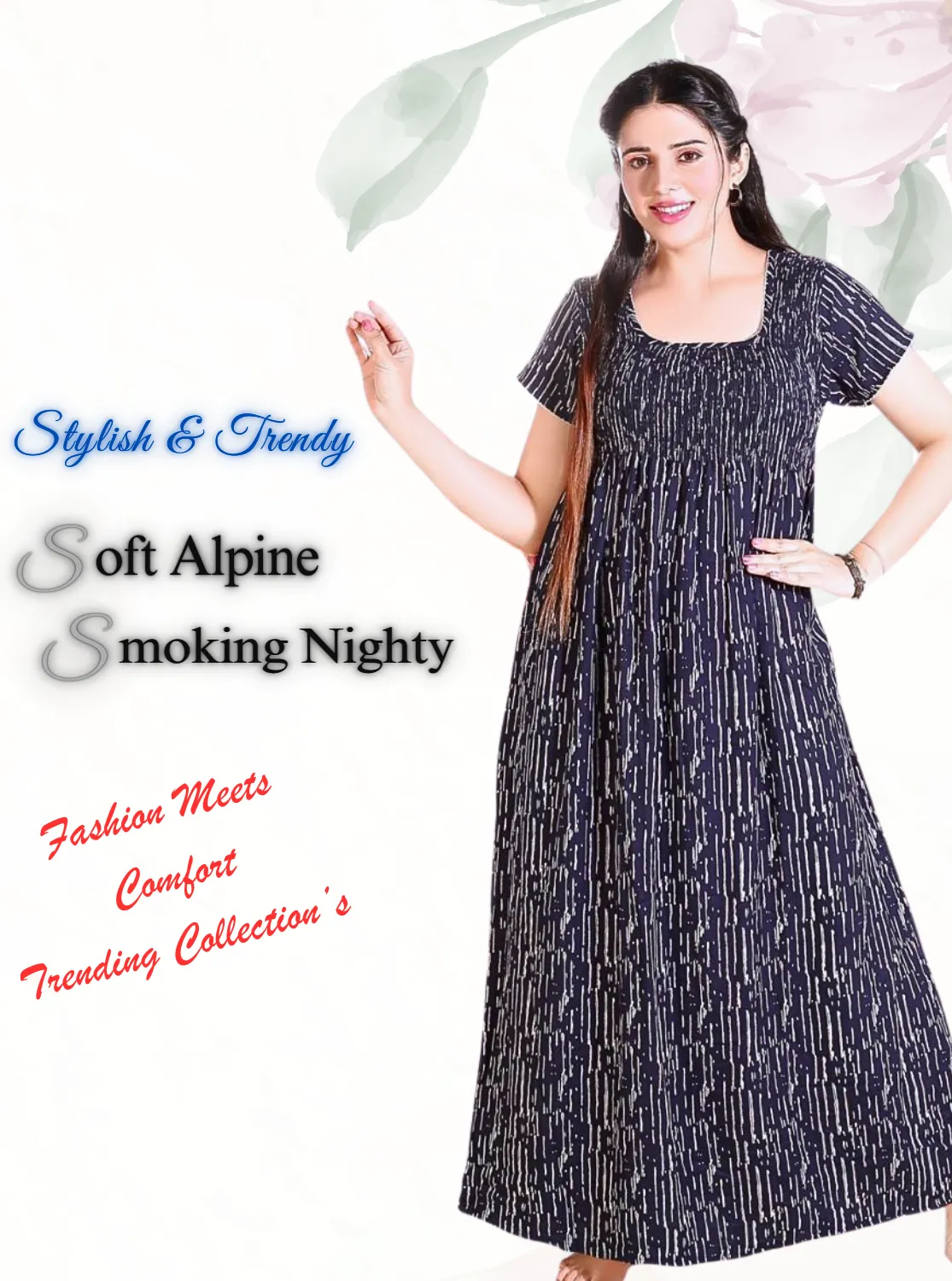 New Arrivals ONLY MINE Premium ALPINE Smokey Nighty | Beautiful Pleated Design | Side Pocket | Stylish Nighty for Trendy Women's | Your Perfect Nightwear Collection's (ALS)