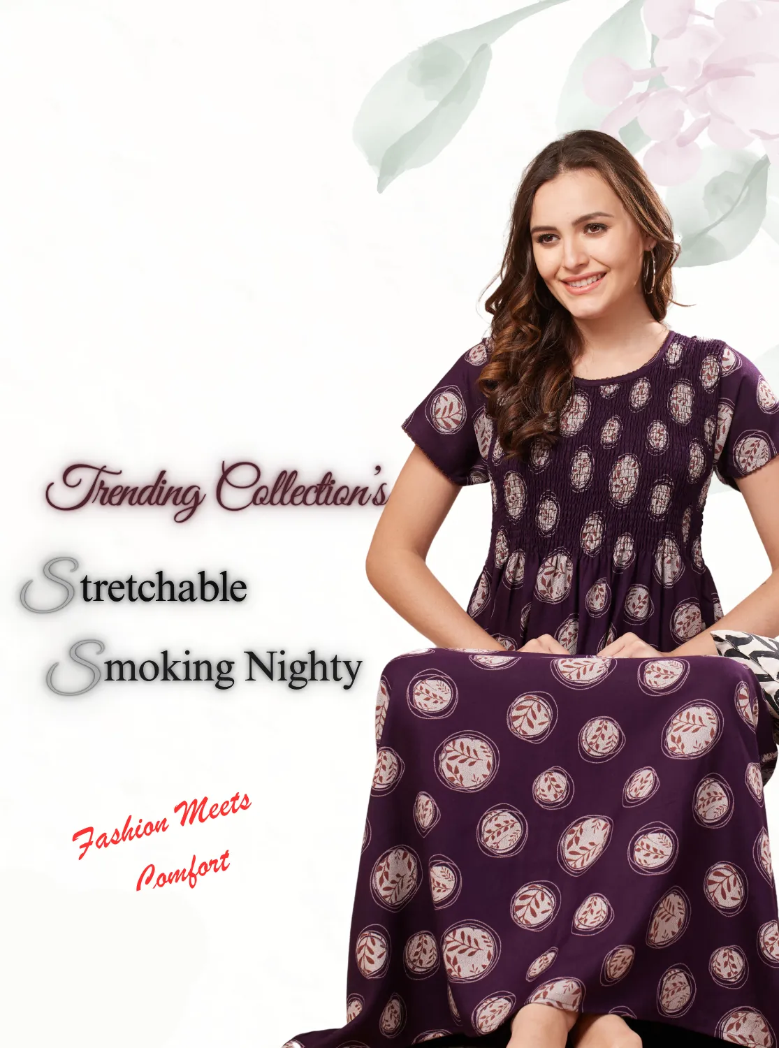 New Arrivals ONLY MINE Premium ALPINE Smokey Nighty | Beautiful Pleated Design | Side Pocket | Stylish Nighty for Trendy Women's | Your Perfect Nightwear Collection's (ALS)