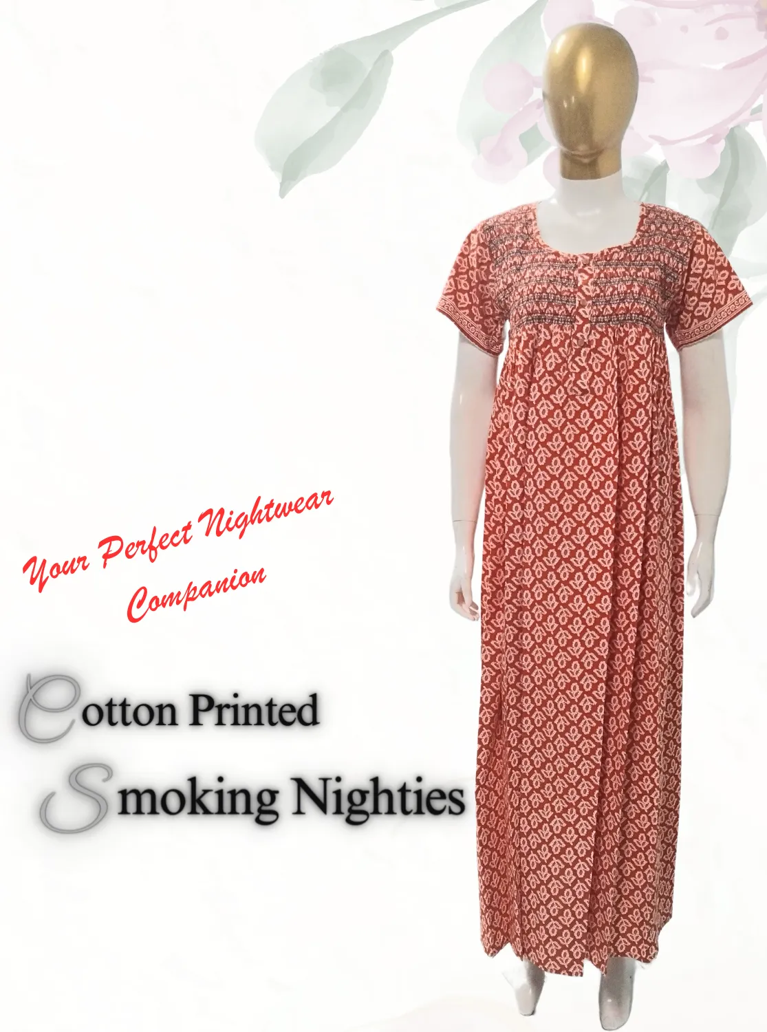 New MANGAI Premium COTTON Printed Smokey Nighty | Beautiful Pleated Design | Side Pocket | Stylish Nighty for Trendy Women's | Your Perfect Nightwear Collection's (MPL)