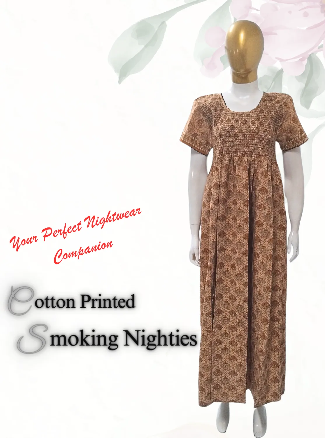 New MANGAI Premium COTTON Printed Smokey Nighty | Beautiful Pleated Design | Side Pocket | Stylish Nighty for Trendy Women's | Your Perfect Nightwear Collection's (MPL)