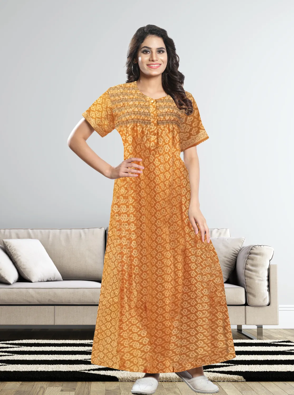 New MANGAI Premium COTTON Printed Smokey Nighty | Beautiful Pleated Design | Side Pocket | Stylish Nighty for Trendy Women's | Your Perfect Nightwear Collection's (MPL)