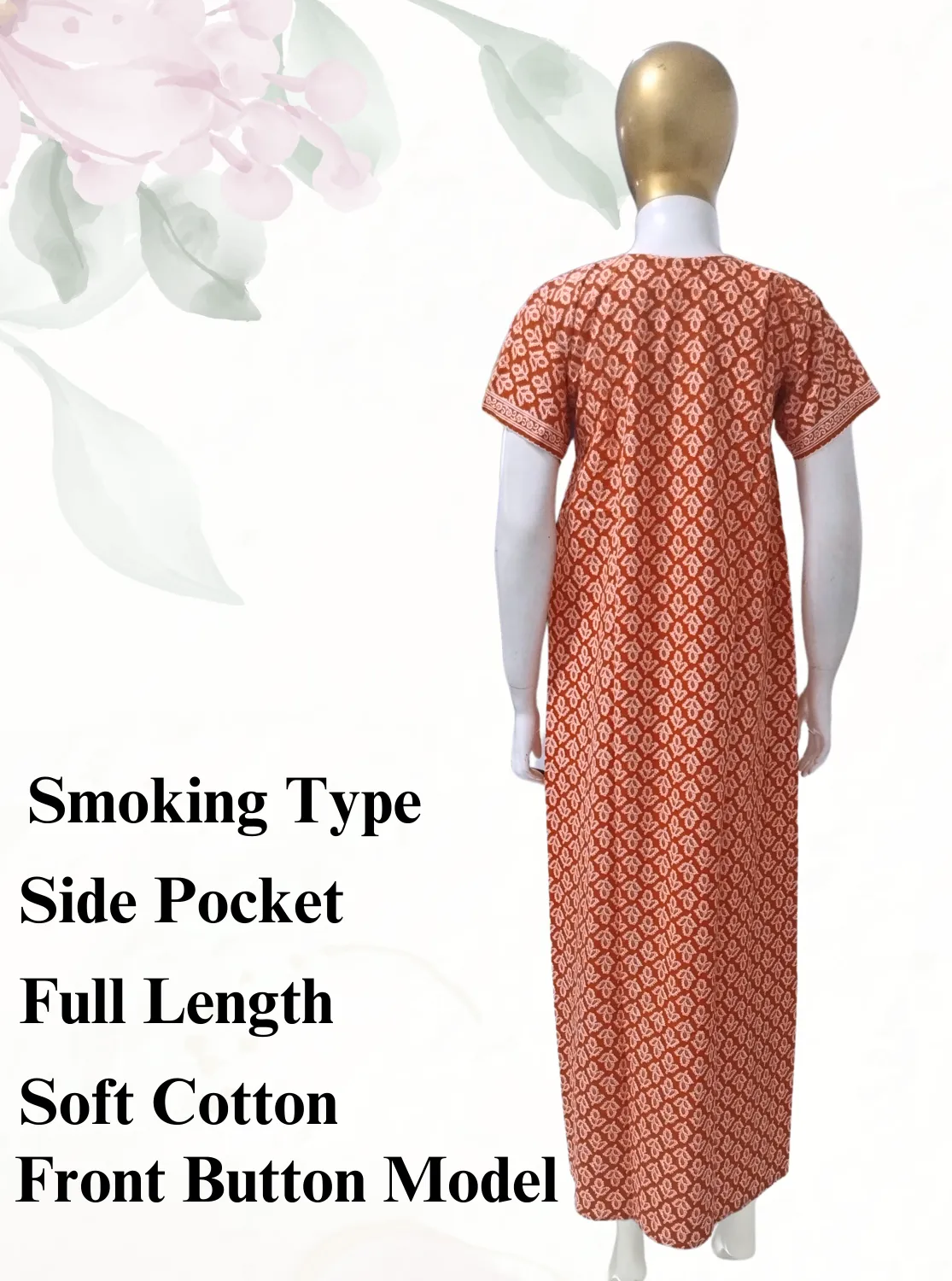 New MANGAI Premium COTTON Printed Smokey Nighty | Beautiful Pleated Design | Side Pocket | Stylish Nighty for Trendy Women's | Your Perfect Nightwear Collection's (MPL)