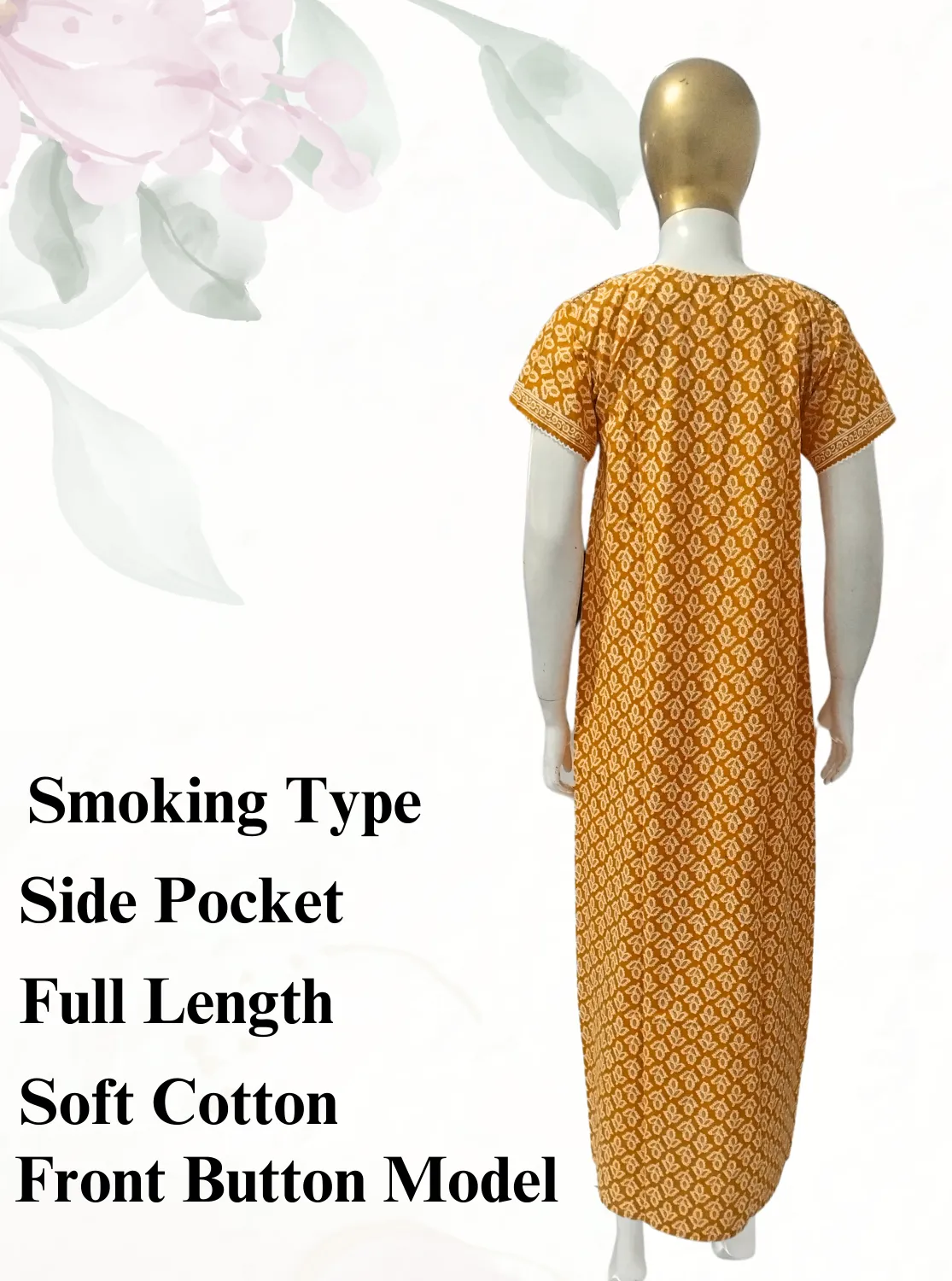 New MANGAI Premium COTTON Printed Smokey Nighty | Beautiful Pleated Design | Side Pocket | Stylish Nighty for Trendy Women's | Your Perfect Nightwear Collection's (MPL)