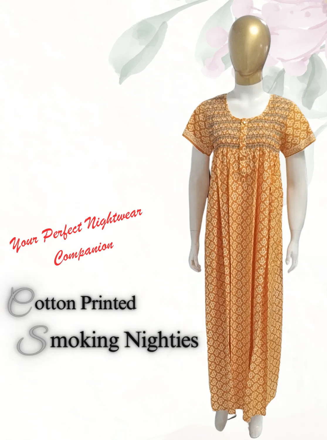 New MANGAI Premium COTTON Printed Smokey Nighty | Beautiful Pleated Design | Side Pocket | Stylish Nighty for Trendy Women's | Your Perfect Nightwear Collection's (MPL)