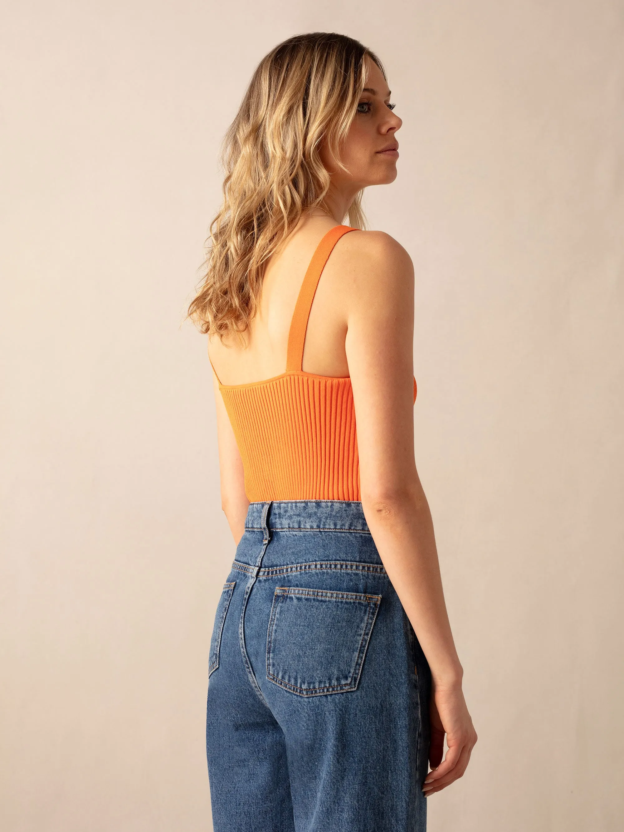 Orange Ribbed Knit Vest Top