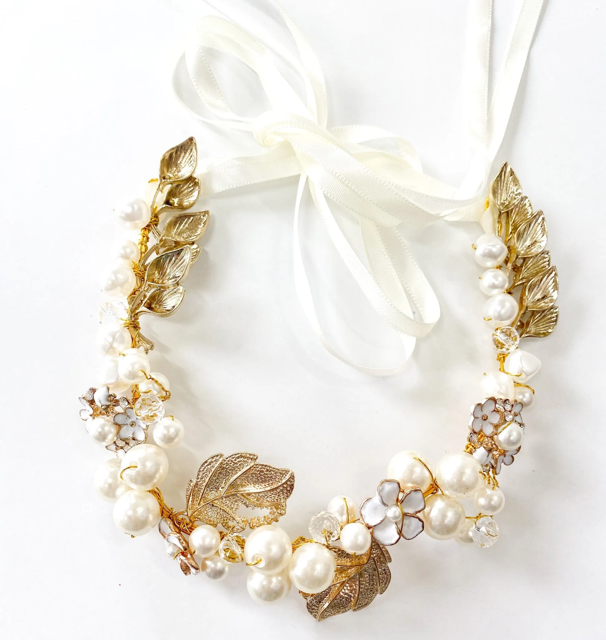 Pearl with Gold Leaf Hair Sash