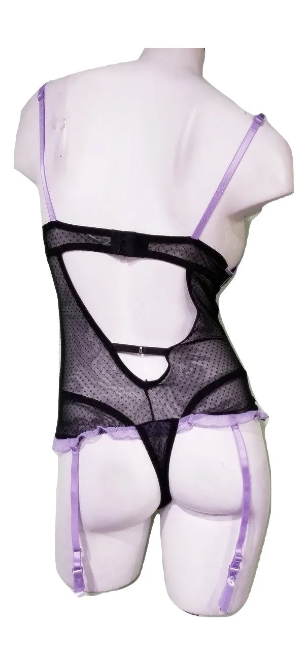 Peek-a-Boo Tummy Teddy with Purple Garters