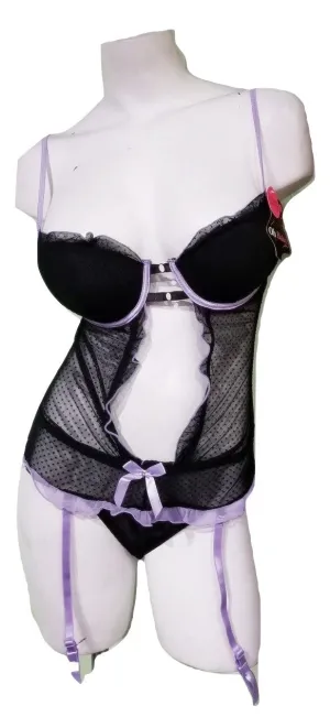 Peek-a-Boo Tummy Teddy with Purple Garters