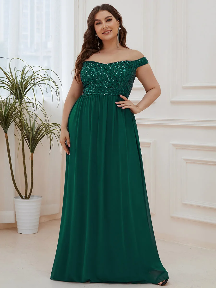 Plus Size Striped Sequin Sweetheart Floor-Length Evening Dress