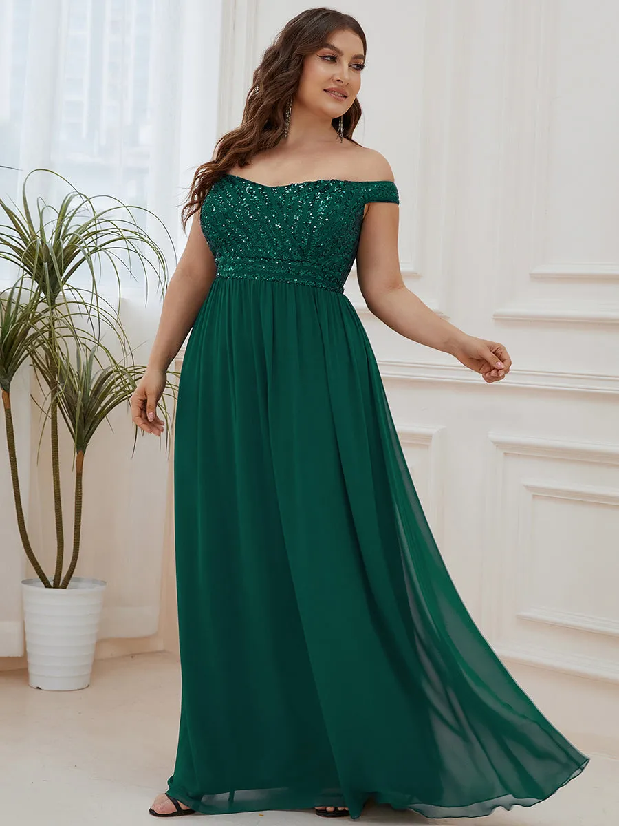 Plus Size Striped Sequin Sweetheart Floor-Length Evening Dress