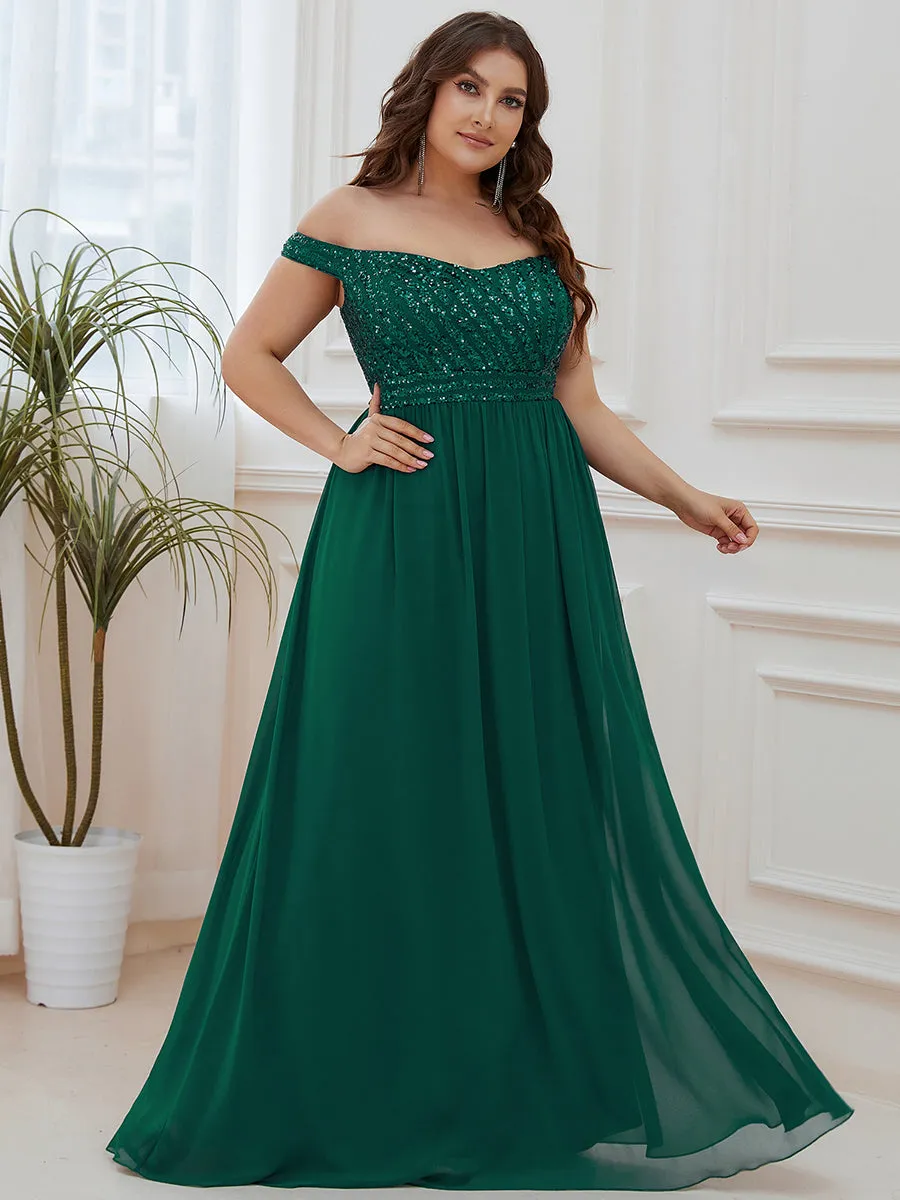 Plus Size Striped Sequin Sweetheart Floor-Length Evening Dress