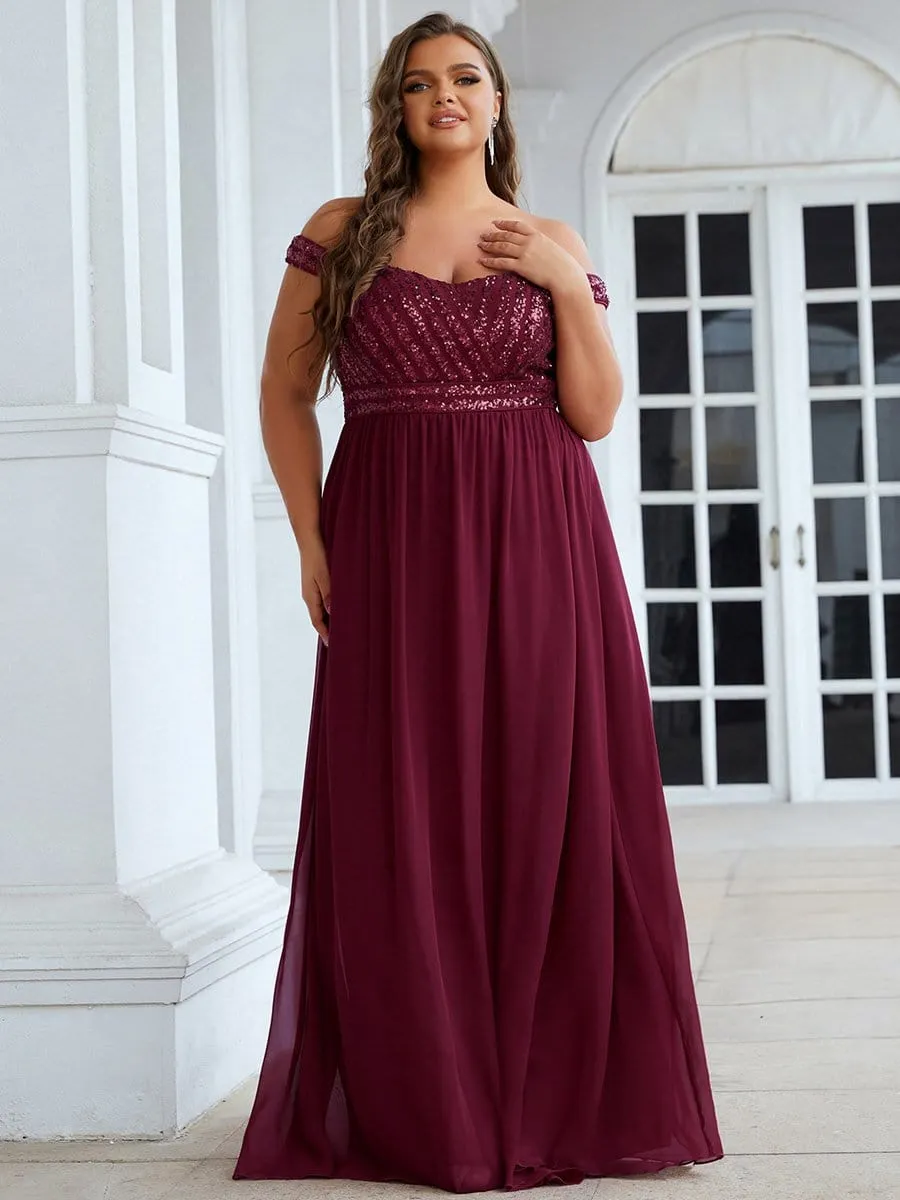 Plus Size Striped Sequin Sweetheart Floor-Length Evening Dress