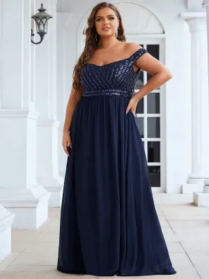 Plus Size Striped Sequin Sweetheart Floor-Length Evening Dress