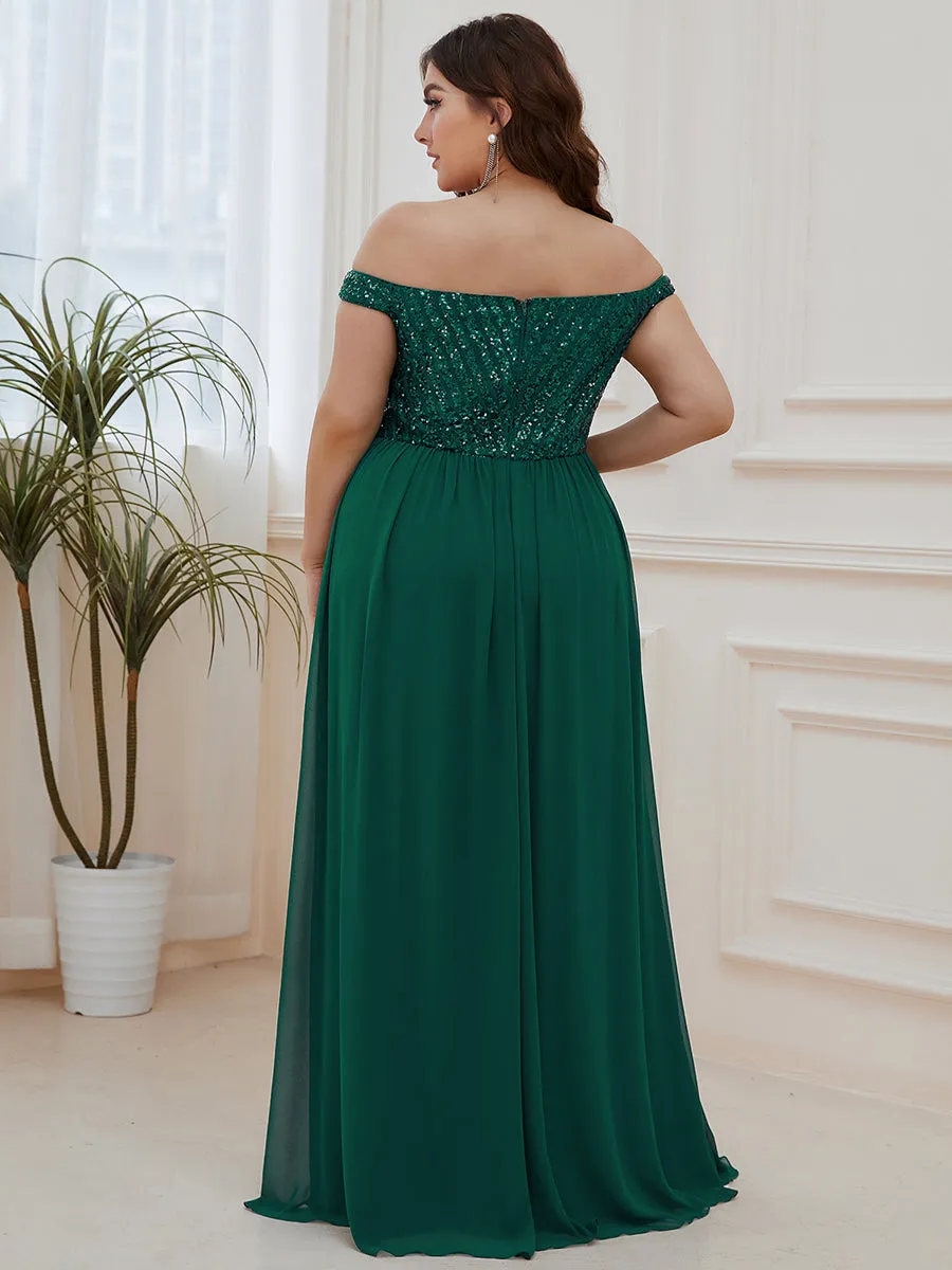 Plus Size Striped Sequin Sweetheart Floor-Length Evening Dress