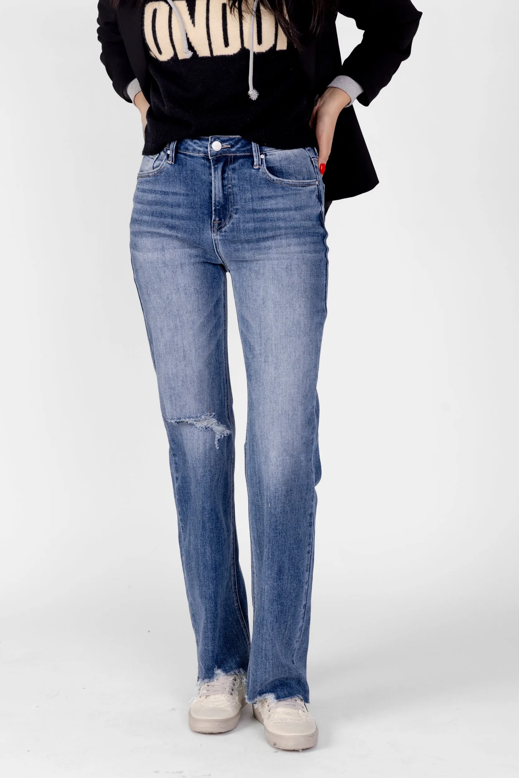 SALE - Thea Risen High Rise Long Inseam Straight Leg Jean