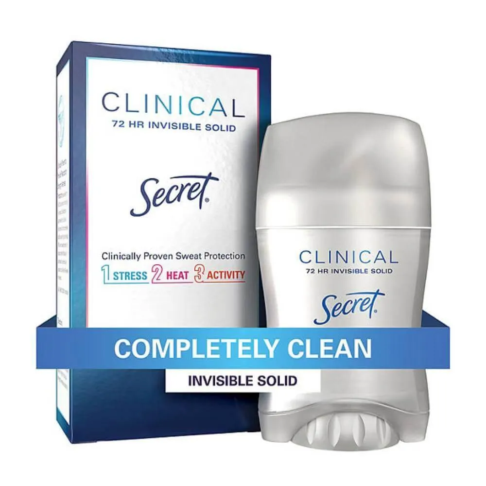 Secret - Clinical Invisible Solid Antiperspirant and Deodorant, Completely Clean - 1.6 Oz - 3 Pack