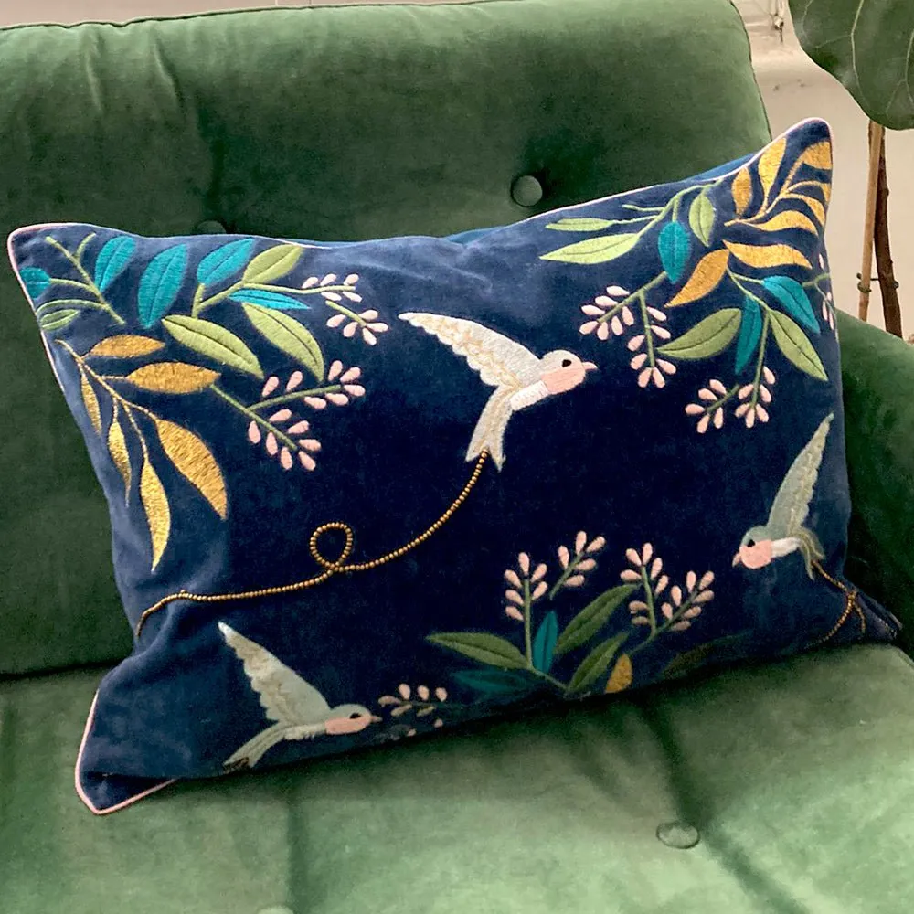 Secret Garden Velvet Bird Cushion