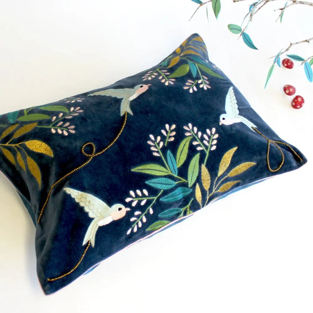 Secret Garden Velvet Bird Cushion