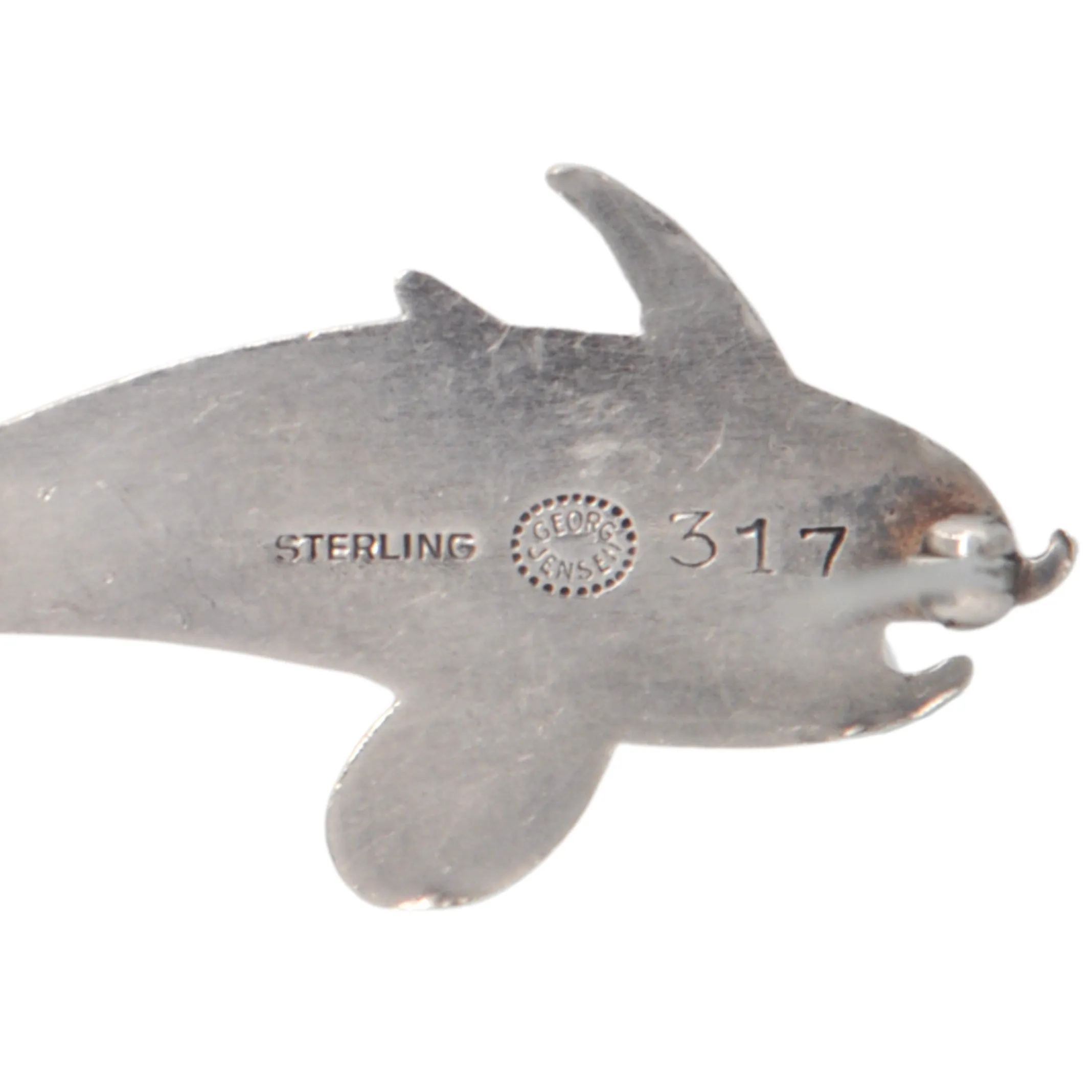 Signed Georg Jensen Double Dolphin #317 Sterling Silver Brooch