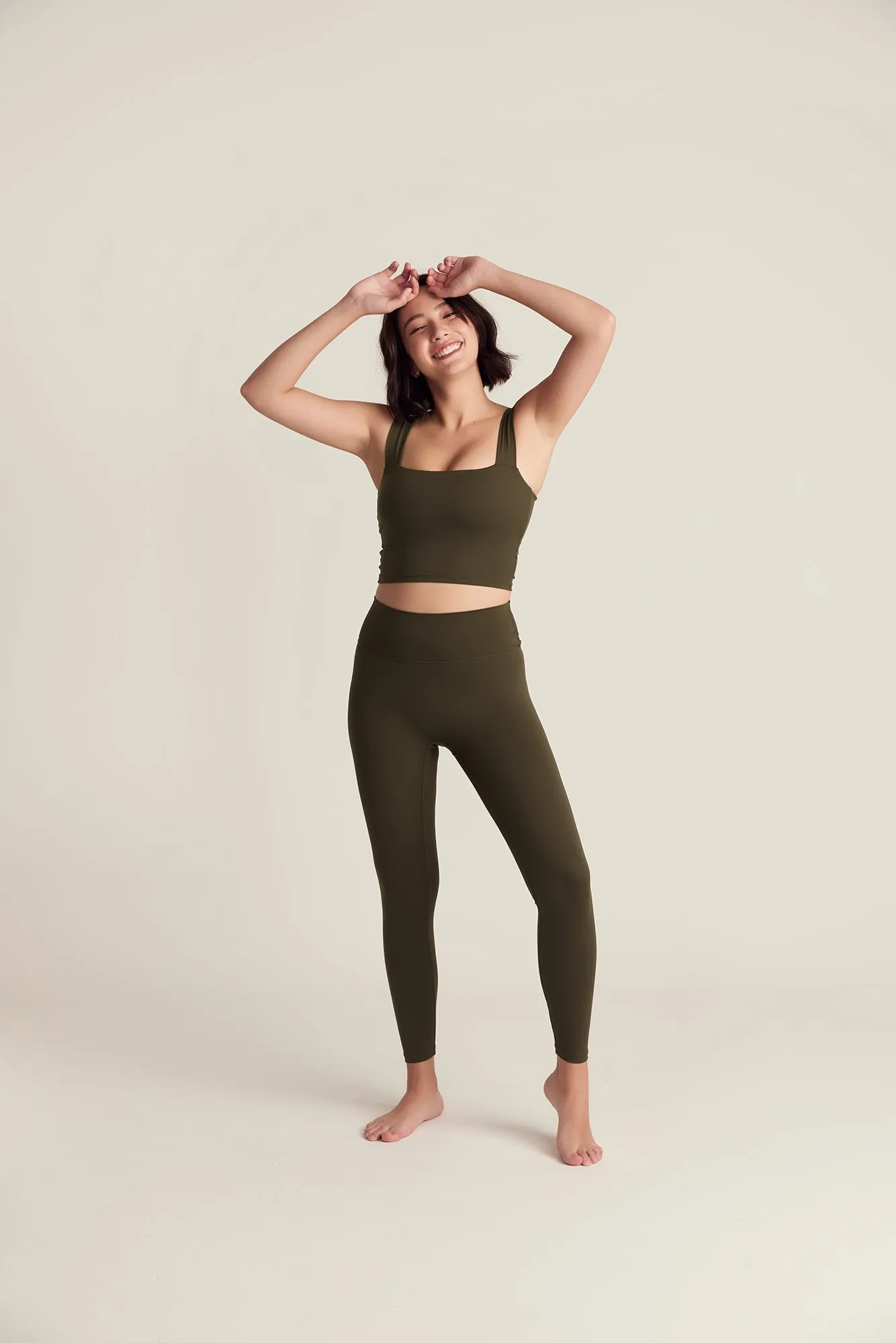 Square Neck Longline Bra in Hojicha