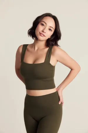 Square Neck Longline Bra in Hojicha