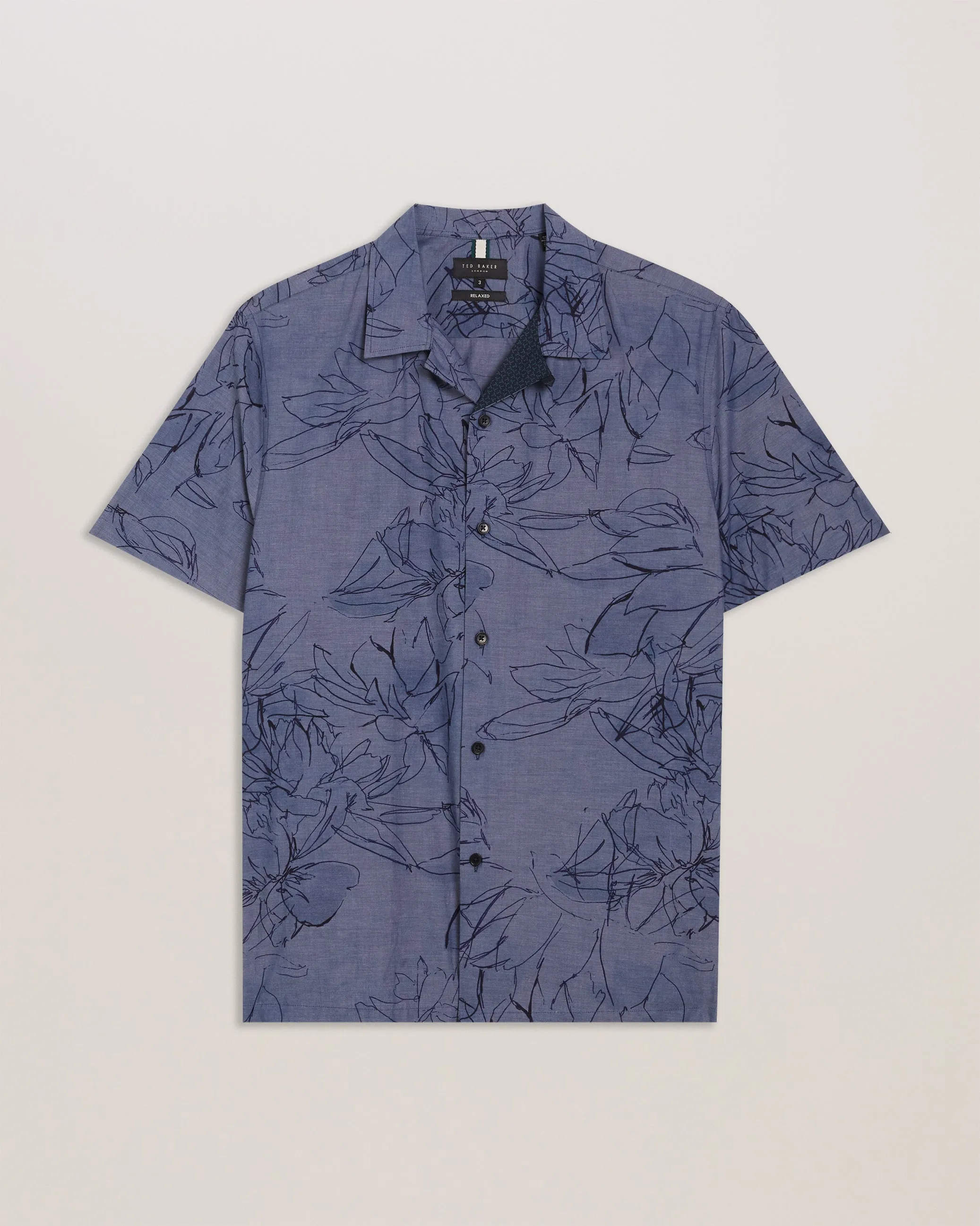 Terroni Ss Regular Chambray Floral Shirt Dk-Blue