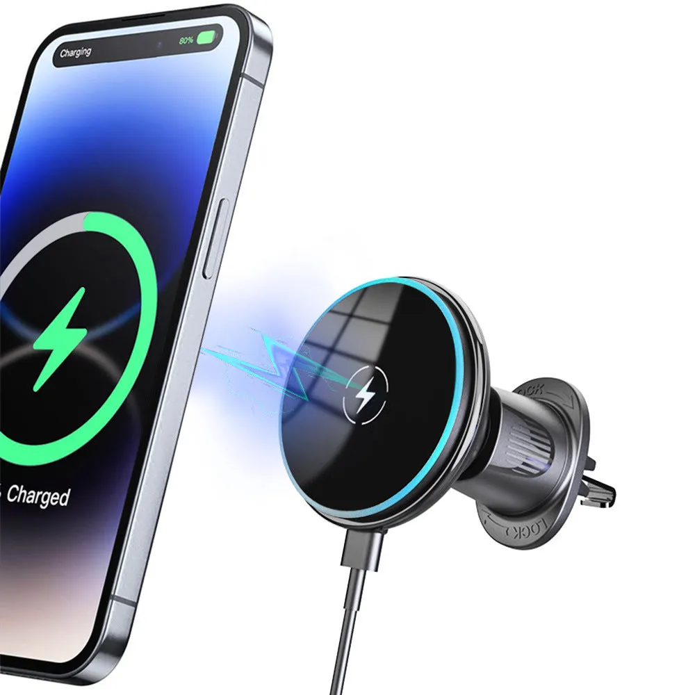 The new QI2 car magnetic wireless charging cell phone holder 15W cell phone fast charging car air conditioning port bracket(H141-1 G19-A QI2.0)