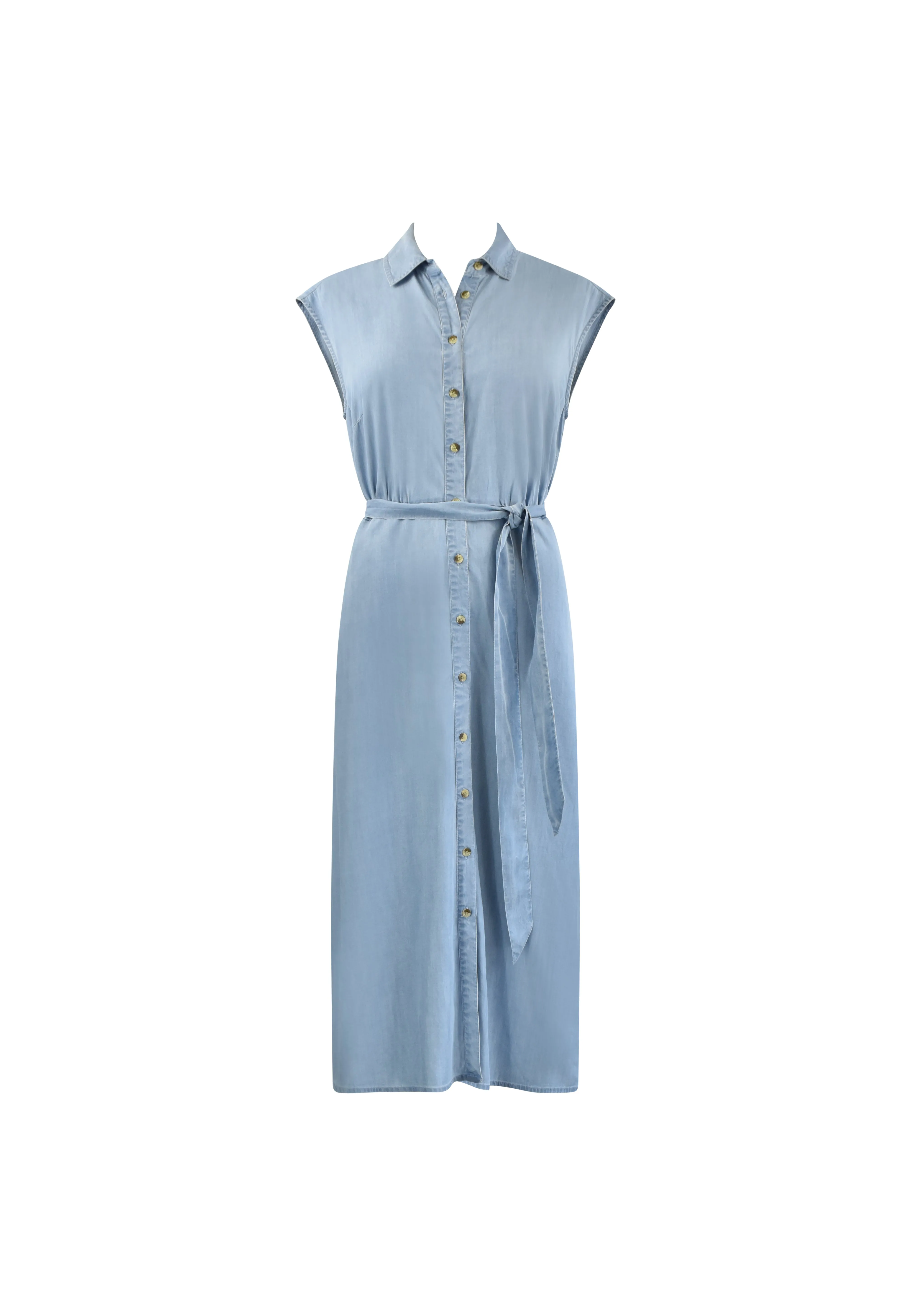 Tie Waist Tencel Denim Shirt Dress