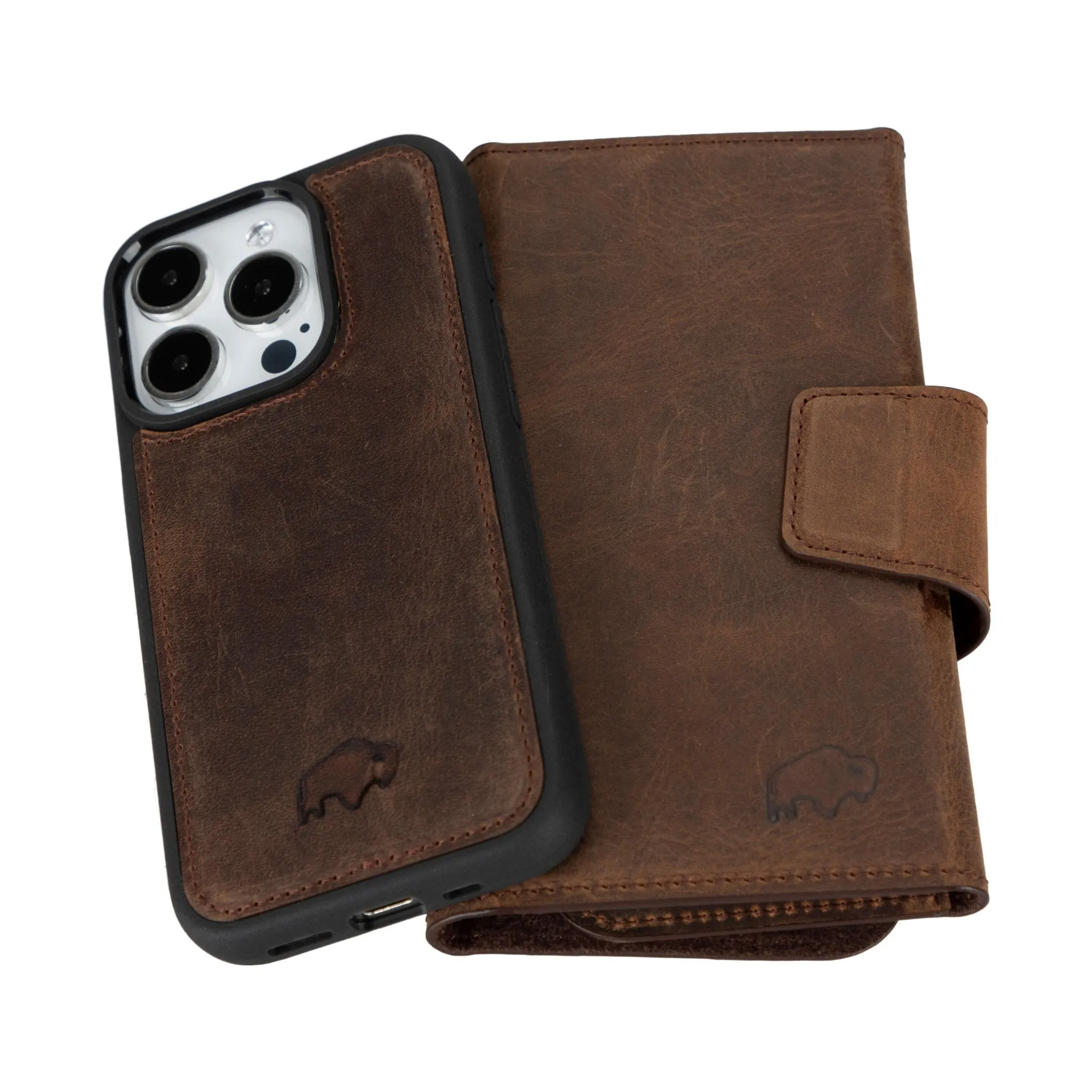 Tudor iPhone 16 Pro Wallet Case, Distressed Coffee