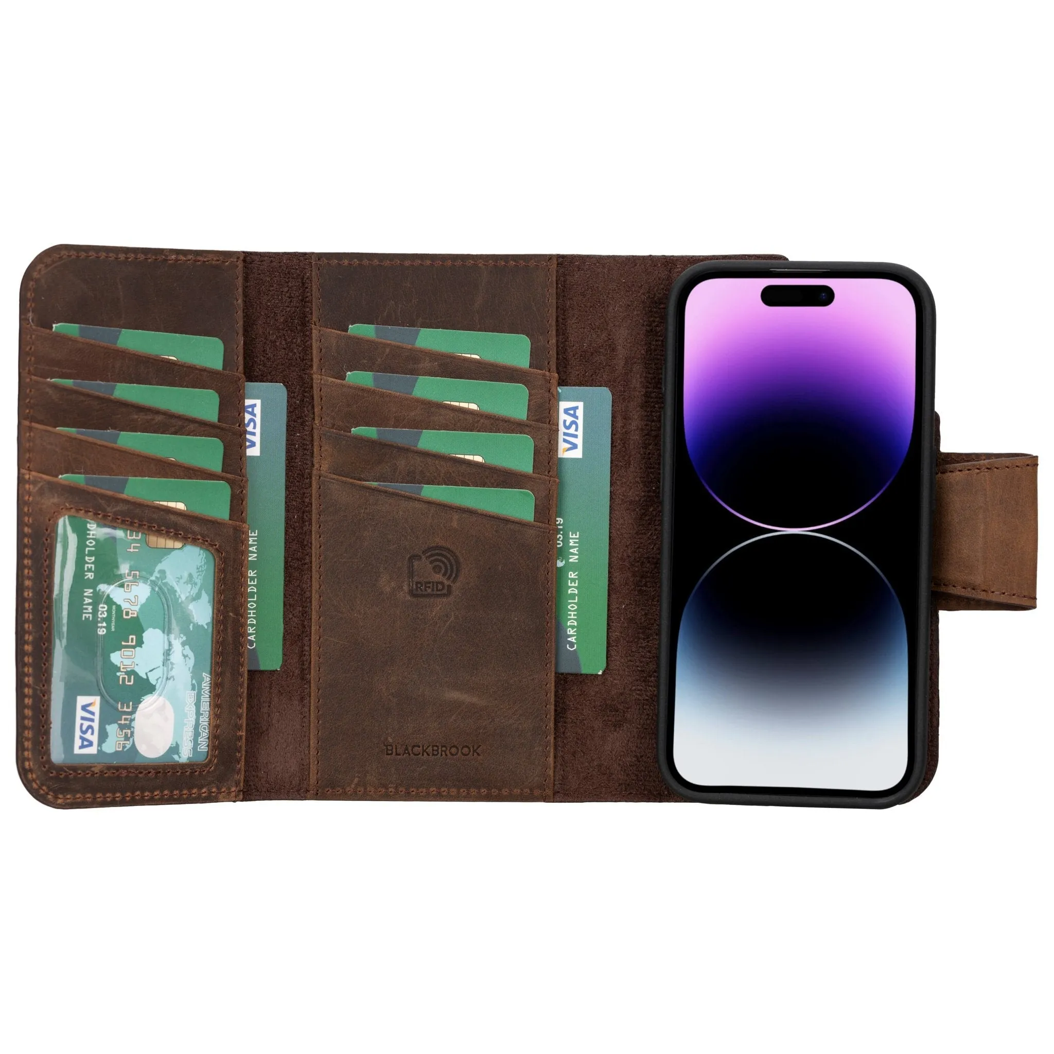 Tudor iPhone 16 Pro Wallet Case, Distressed Coffee