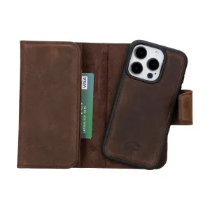 Tudor iPhone 16 Pro Wallet Case, Distressed Coffee