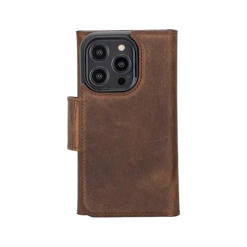 Tudor iPhone 16 Pro Wallet Case, Distressed Coffee