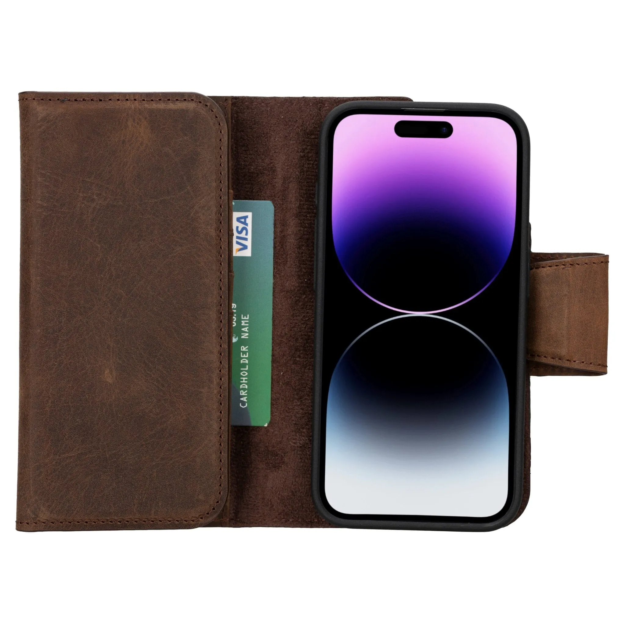 Tudor iPhone 16 Pro Wallet Case, Distressed Coffee