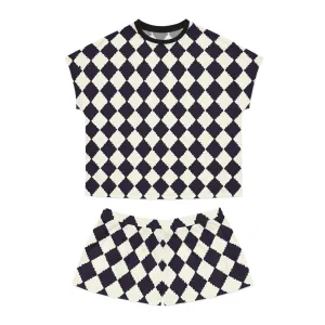 Vampire Art Grunge Monochromatic Argyle Black and White Women's Short Pajama Set Pyjamas