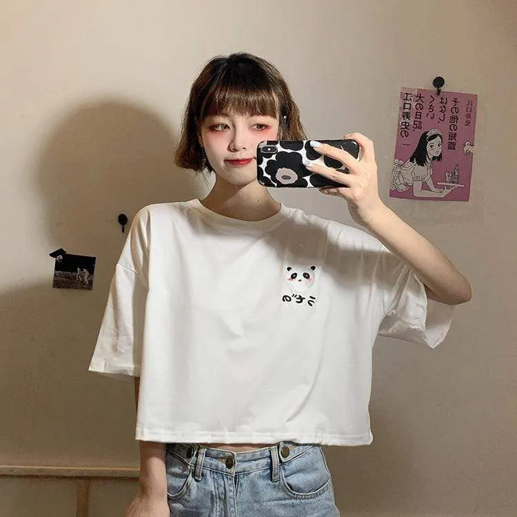 Women's Cute Panda Embroidered T-shirts