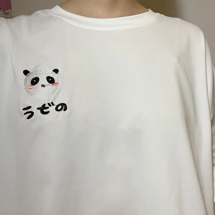 Women's Cute Panda Embroidered T-shirts